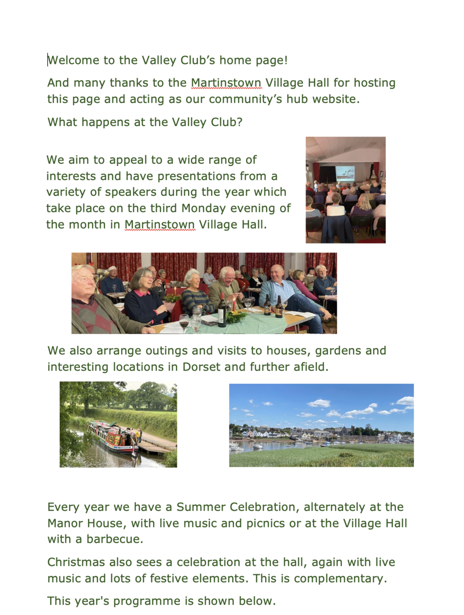 Martinstown Village Hall The Valley Club