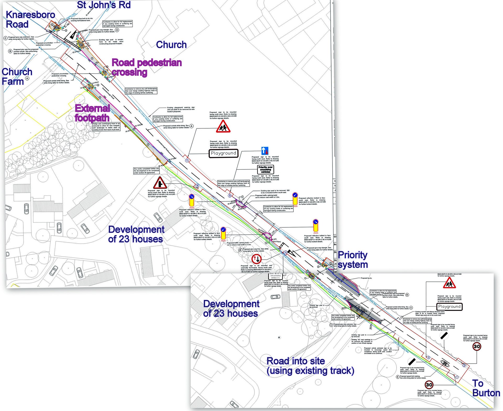 Proposed road alterations, signs and markings along Knaresborough Road from the junction to out past the entrance for the new housing development