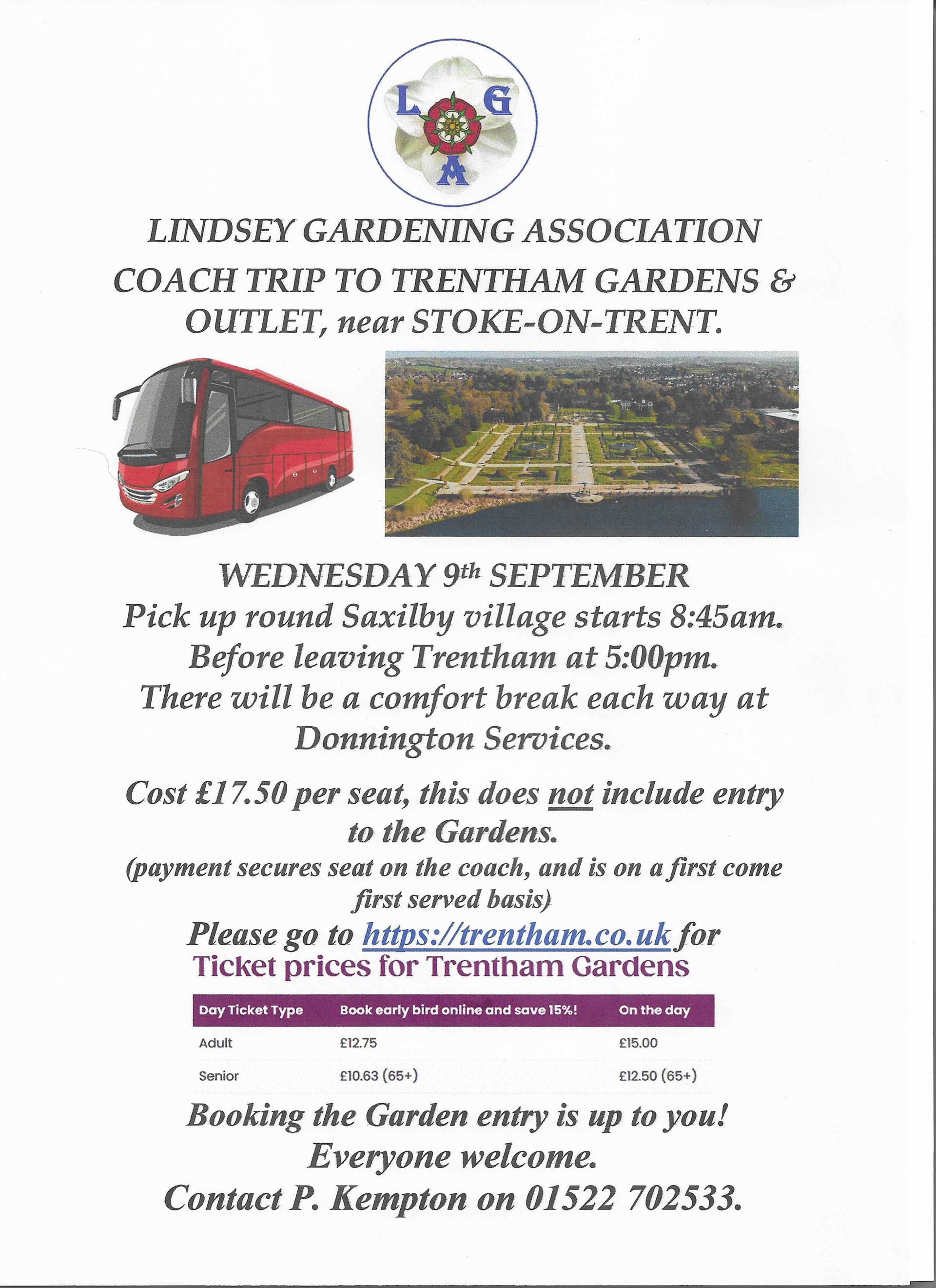 Saxilby Village Hall Wednesday 9th September - Coach Trip