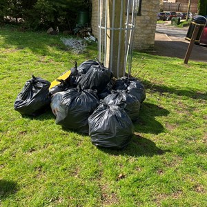 Assembled litter pick rubbish bags