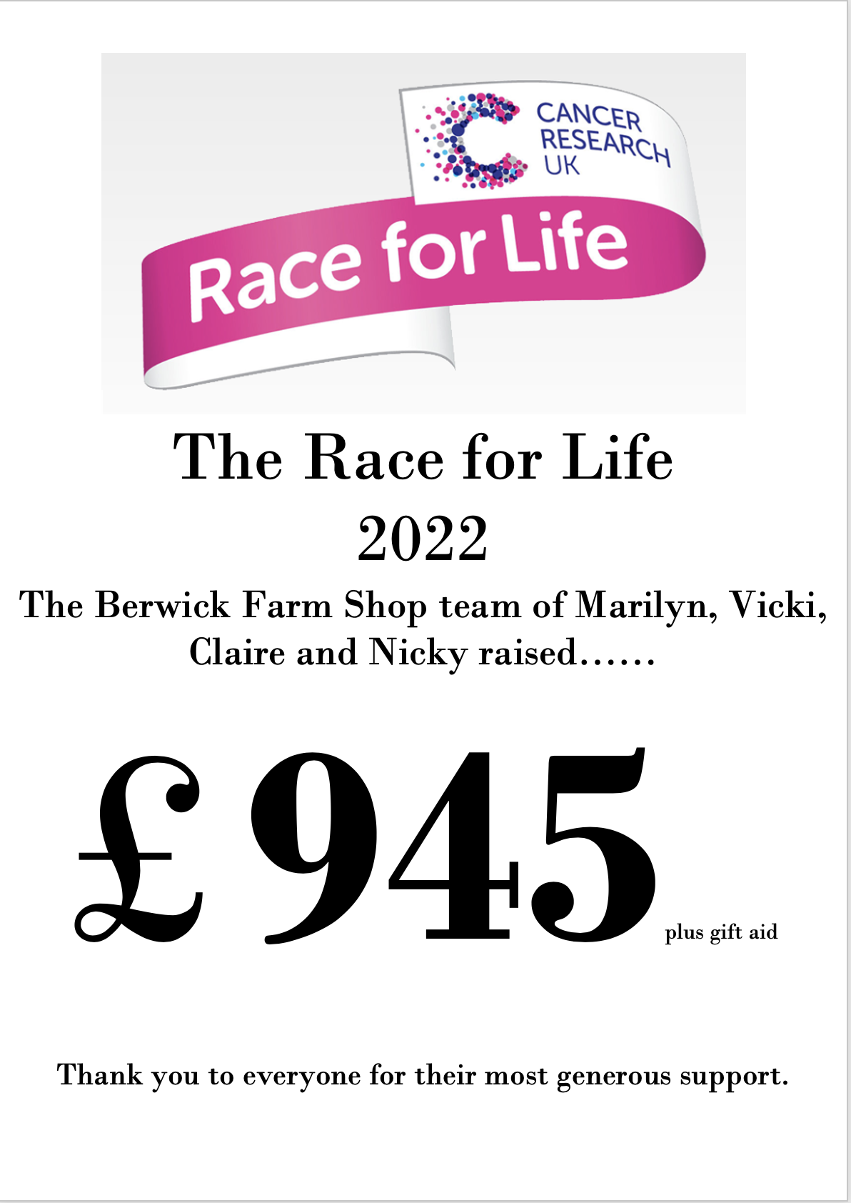 Berwick St James Parish Race For Life Charity Run - 2022