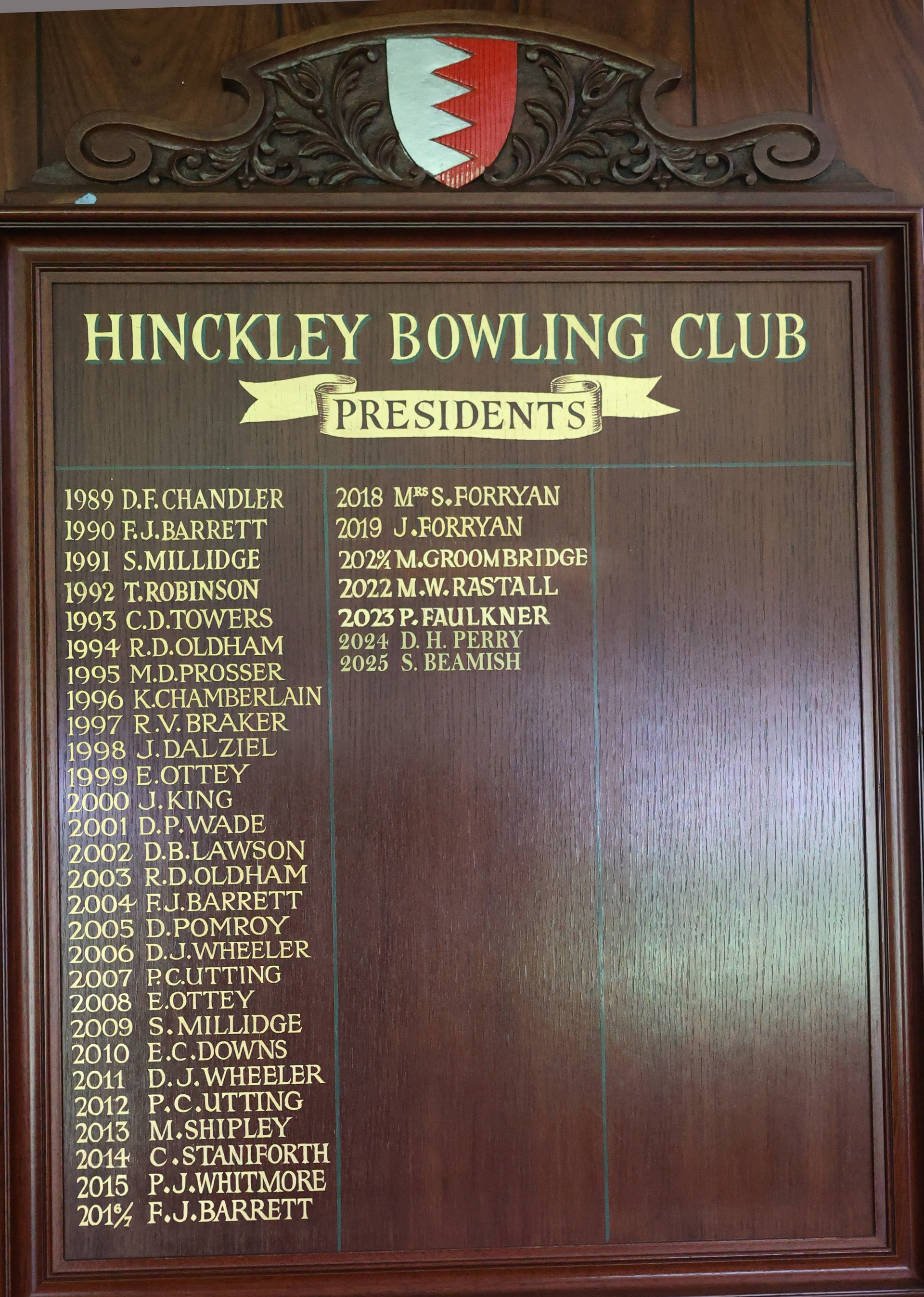 Hinckley Bowling Club CLUB PRESIDENTS