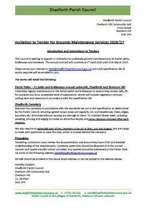 Shadforth Parish Council Groundwork Tender 2026-27