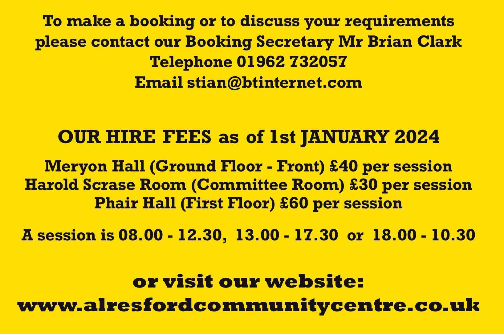 Alresford Community Centre BOOKINGS