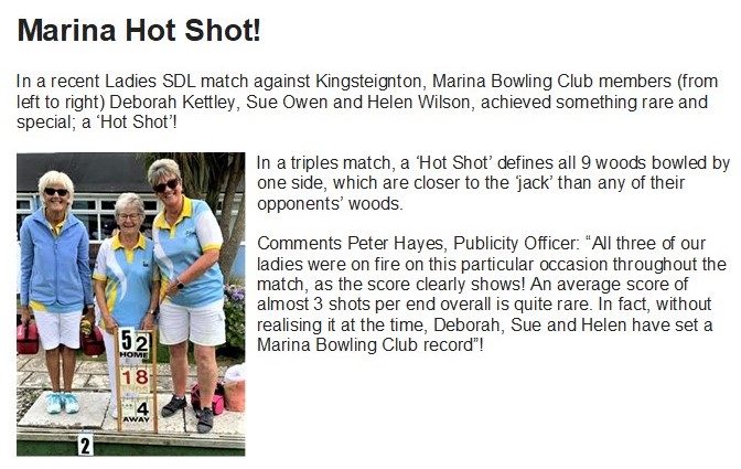 Marina Bowling Club Dawlish 2023 Press items