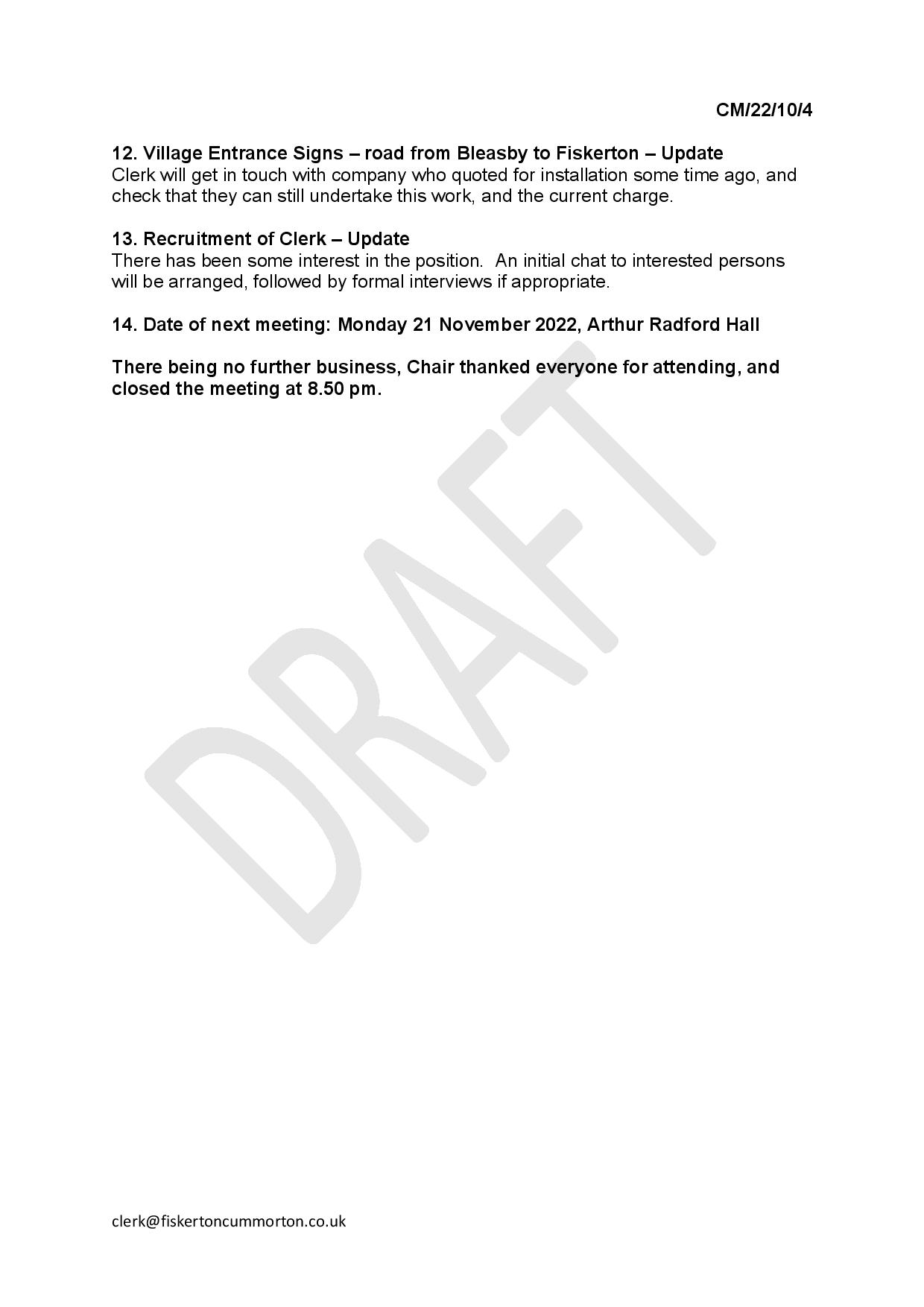 Fiskerton-cum-Morton Parish Council Draft Minutes Oct 22