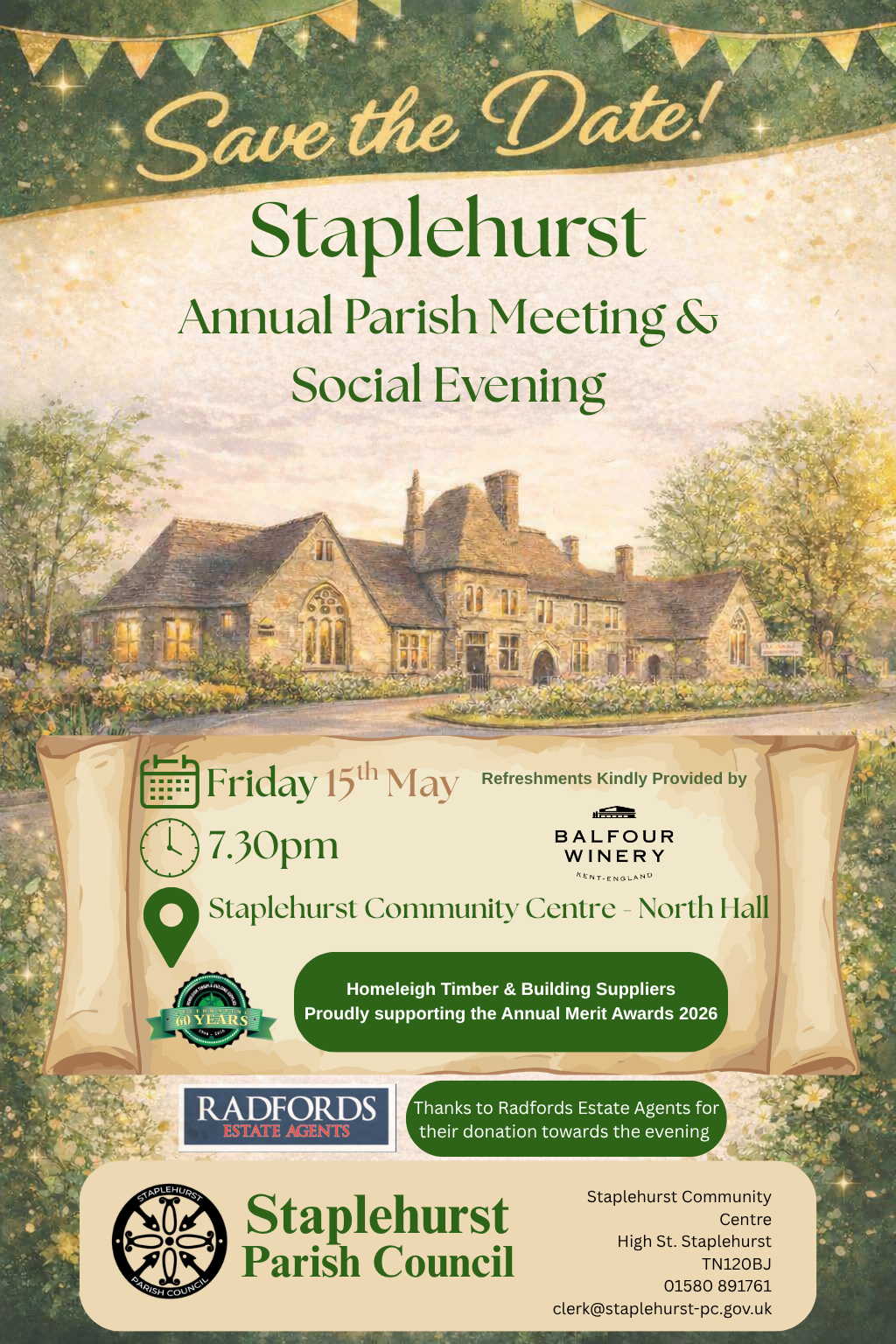 Join us for the Staplehurst Merit Awards and Social Evening, held as part of the Staplehurst Residents’ Annual Parish Meeting.
