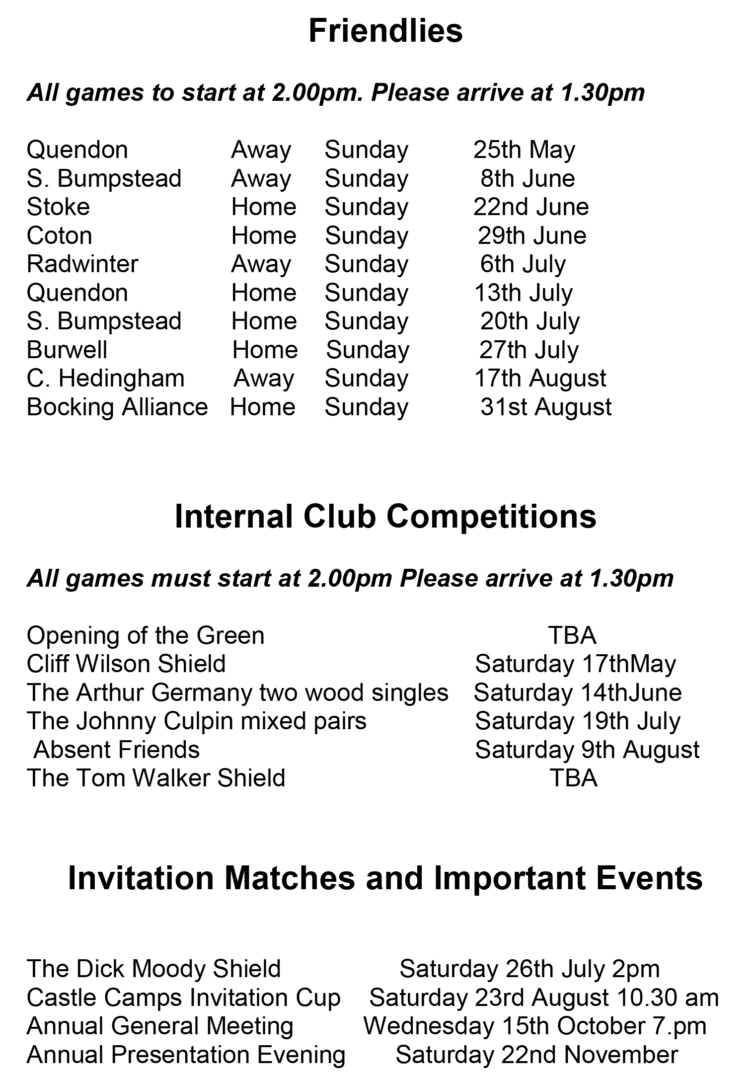 Castle Camps Bowls Club Friendlies