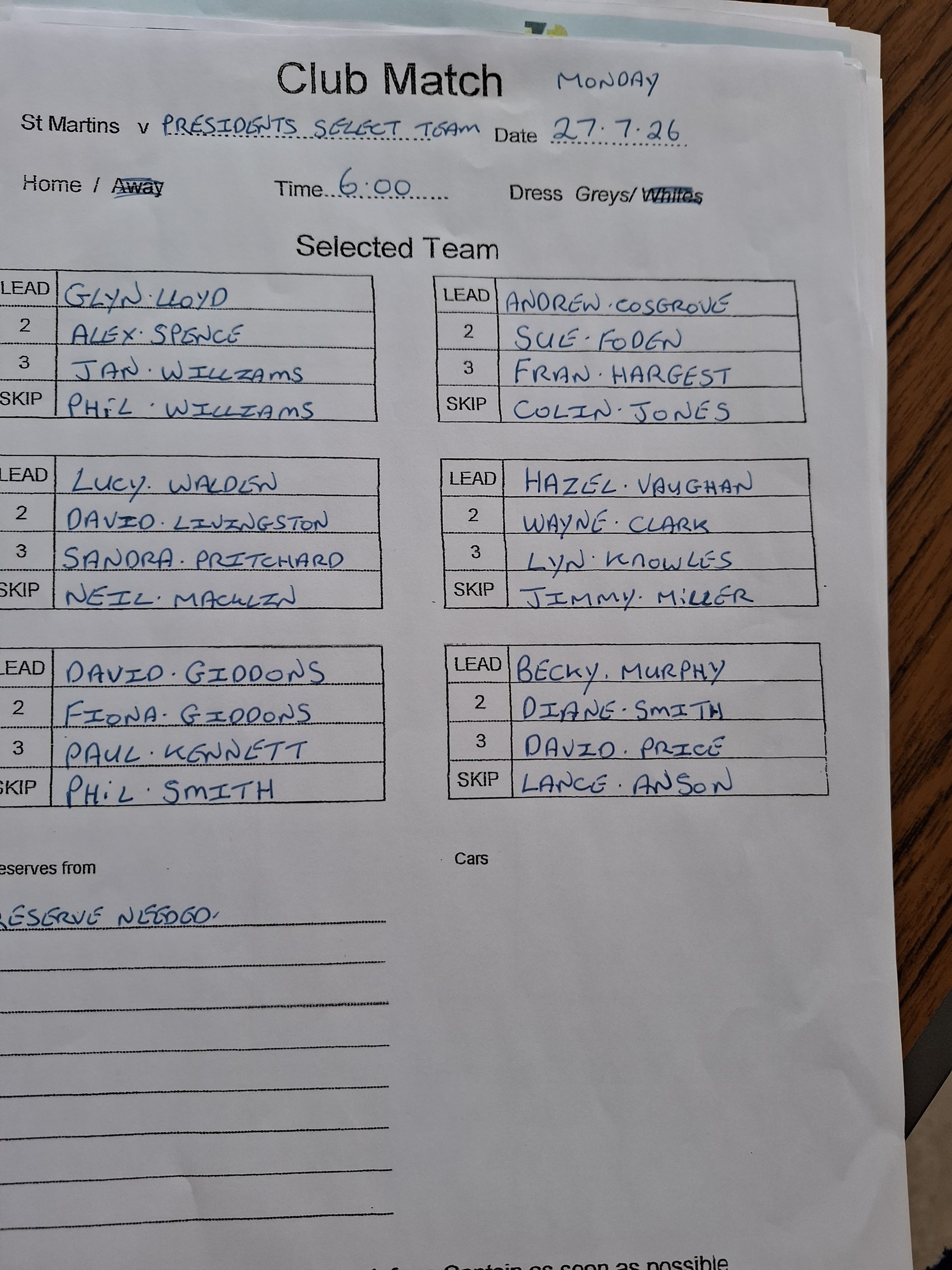 St Martin’s Bowls Club Presidents 27 July