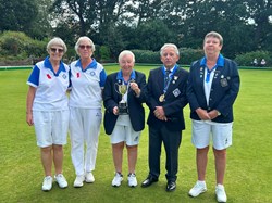 Pairs Winners and Runners up, from left to right , Janette Crawford and Linda Prior and winners Maggie Porter and Tracy Hamilton
