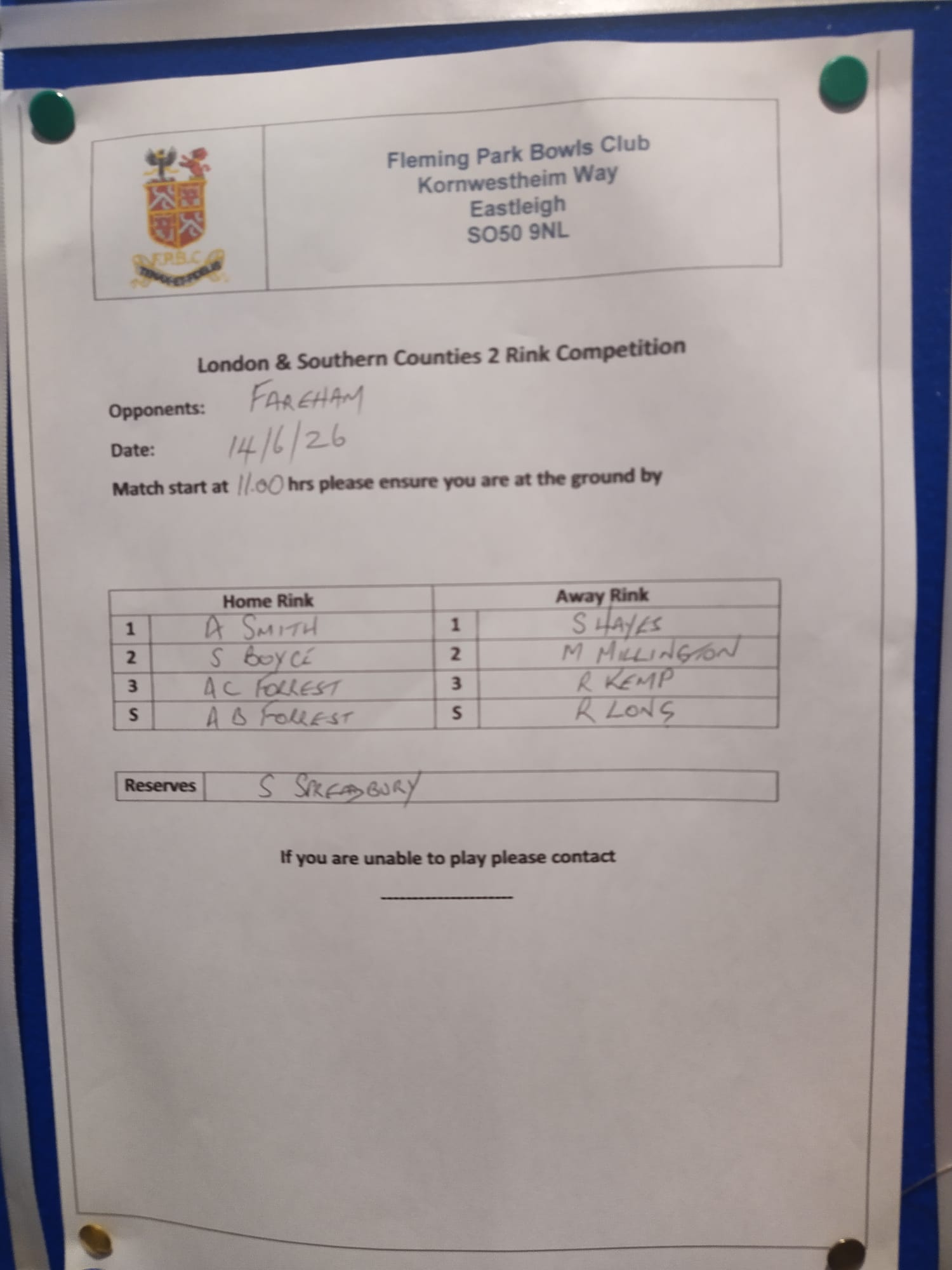 L&SC Shield 14th June 26