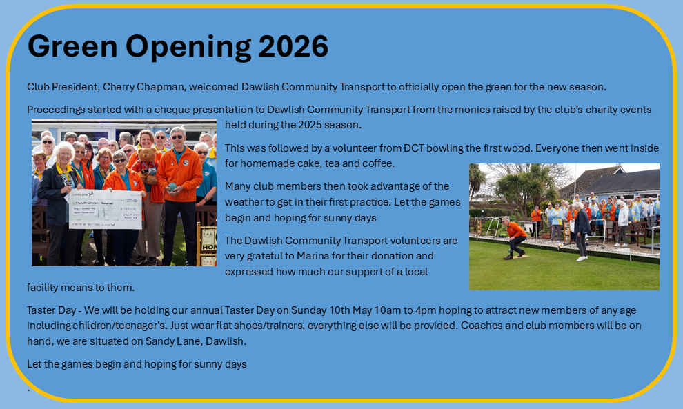 Marina Bowling Club Dawlish Latest News