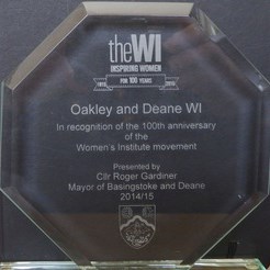 Plaque presented by the Mayor to commemorate the centenary of the founding of the WI movement in 1915