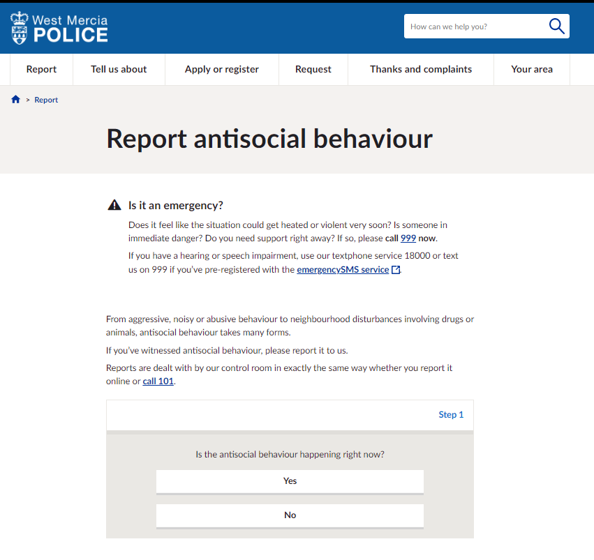 West Mercia Police ASB Page
