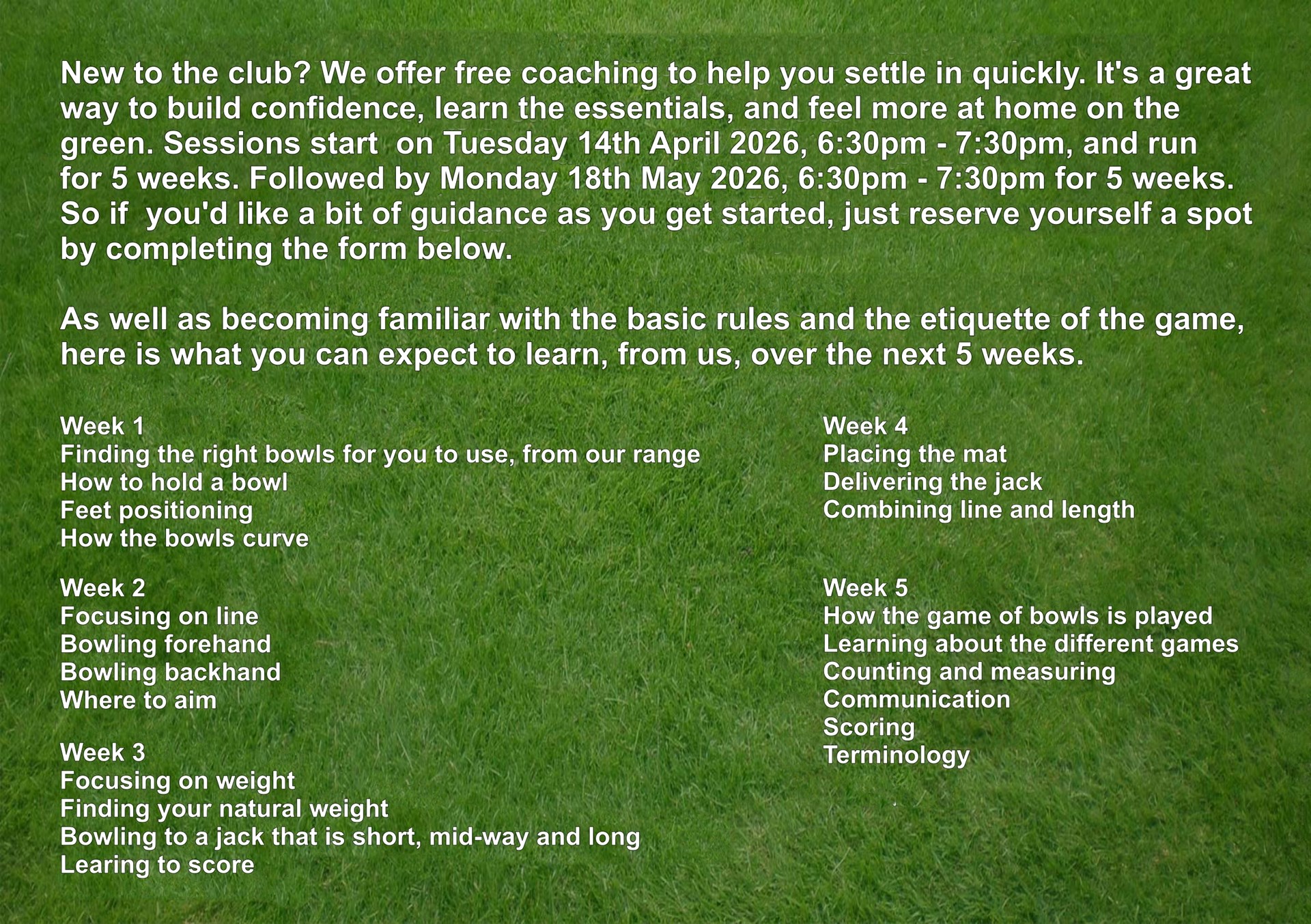 Rugby Thornfield Outdoor Bowls Club Coaching