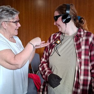 Trying the dementia kit at Cabinet meeting WOW a 1st for LP Deb