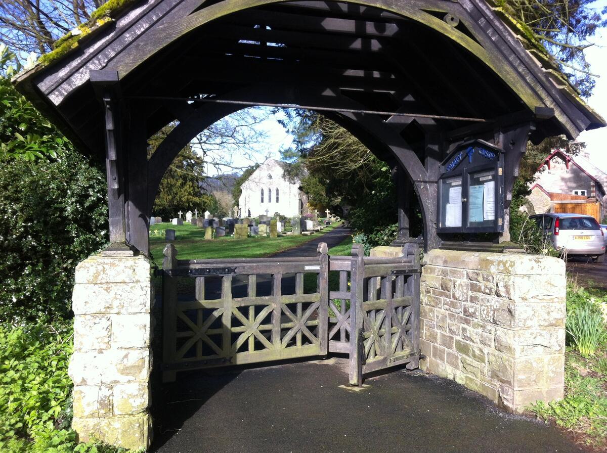 Lychgate and Distant View of Cusop Church