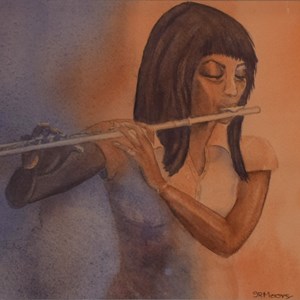Emily's Flute, watercolour by Joan R Moore