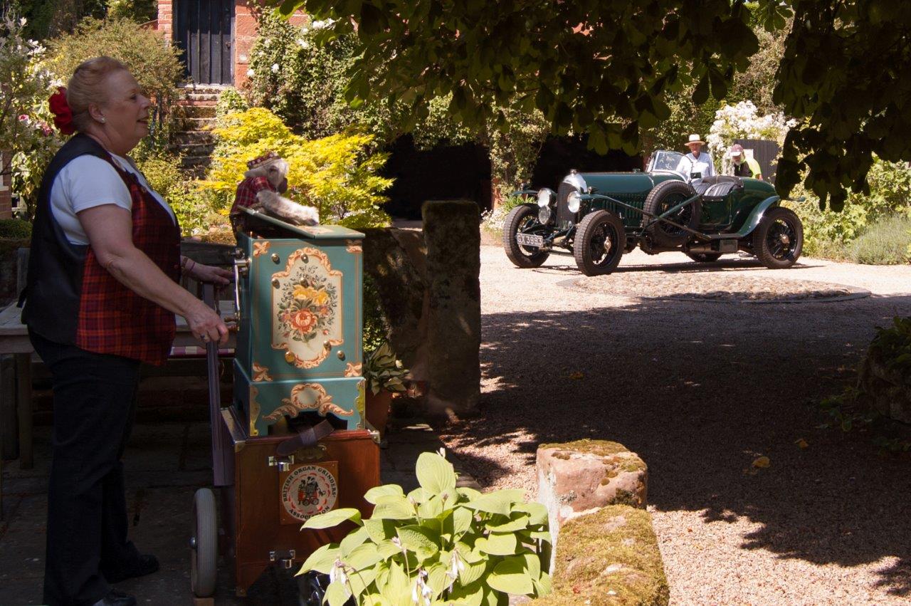 Gardens Open - 2018: Kathleen Turner with her barrel organ at Church Farmhouse