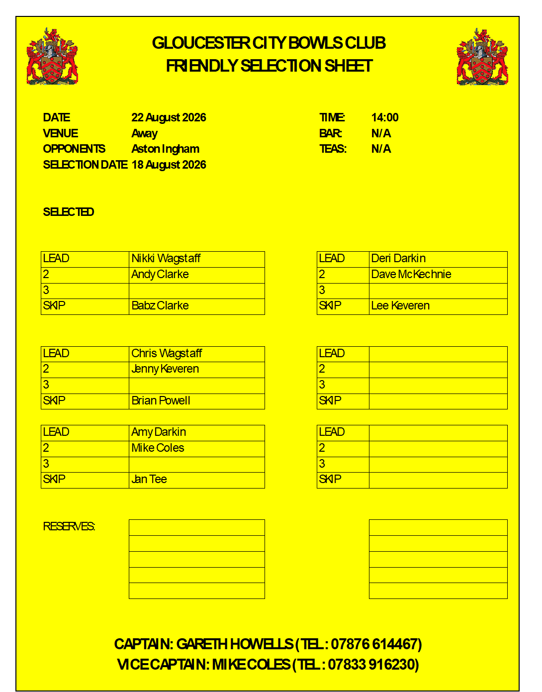 Gloucester City Bowls Club Friendlies