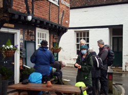 . . . a well deserved lunch at the Plume of Feathers – thought to be one of the oldest pubs in Hampshire, and Oliver Cromwell is reputed to have stayed here in October 1645 on his way to Basing House. ©PT