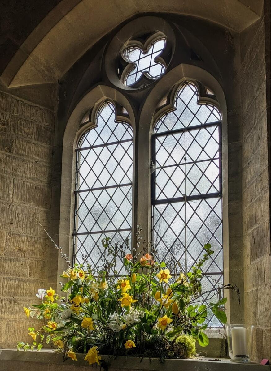 Church window, with flowers