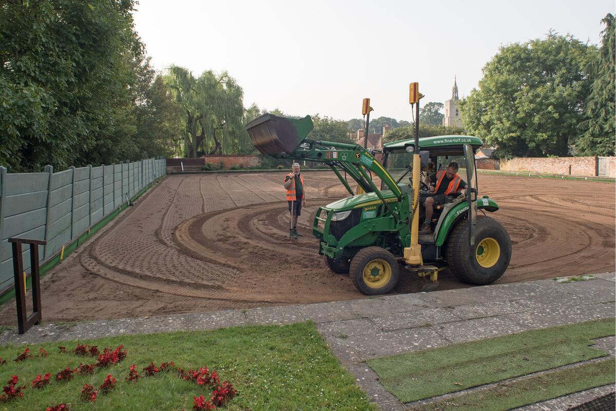 2023, Sep. - Top soil being levelled by laser-guided tractor..