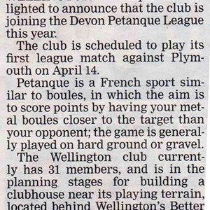 Wellington Petanque Club Press cuttings archive