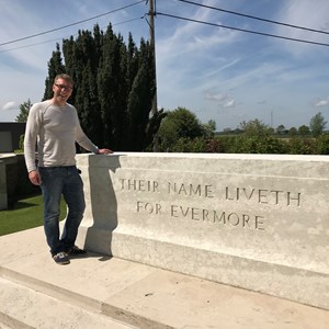 Ed Daykin by one of the memorials in Ypres