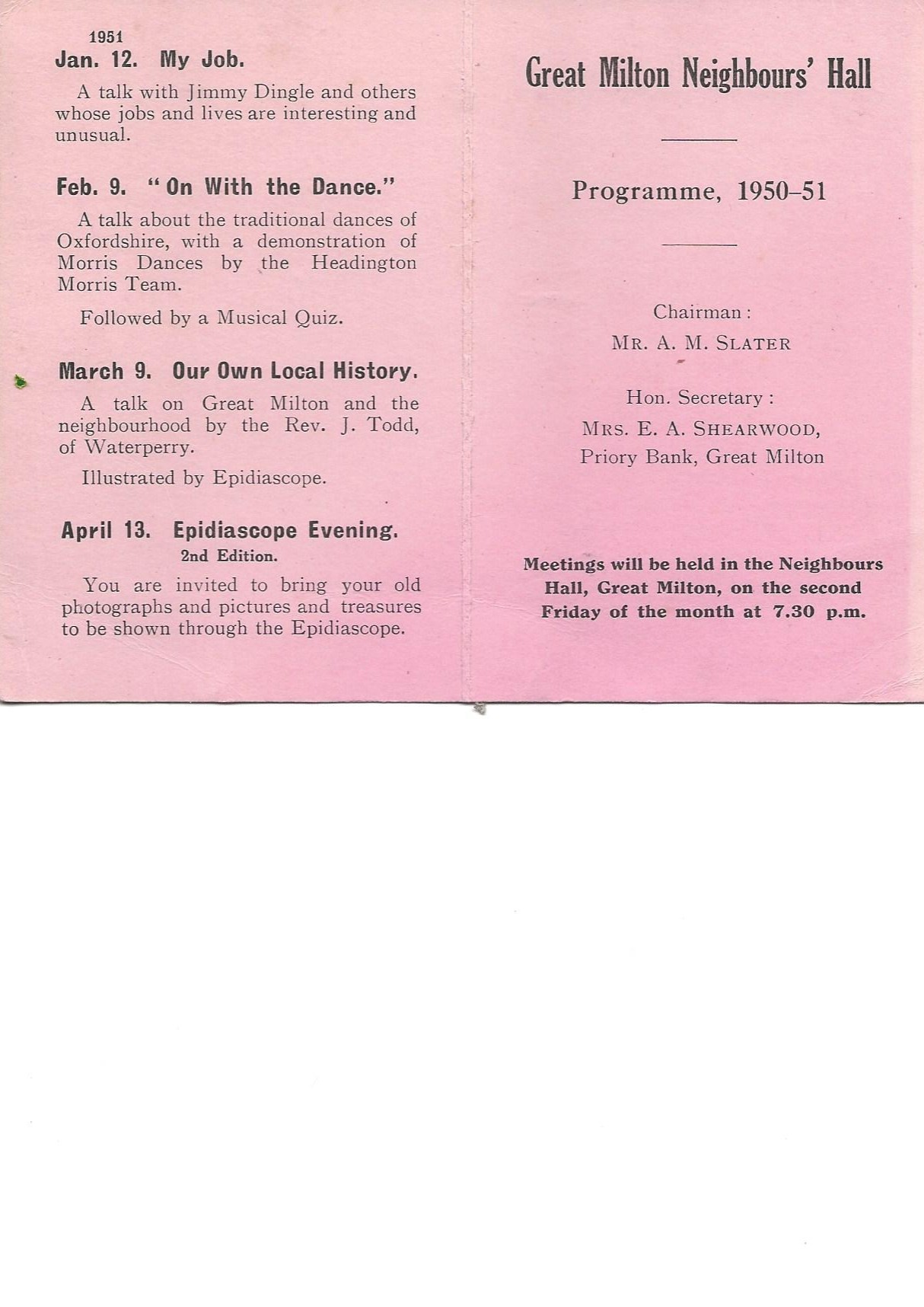 Hall programme  card 1950-51