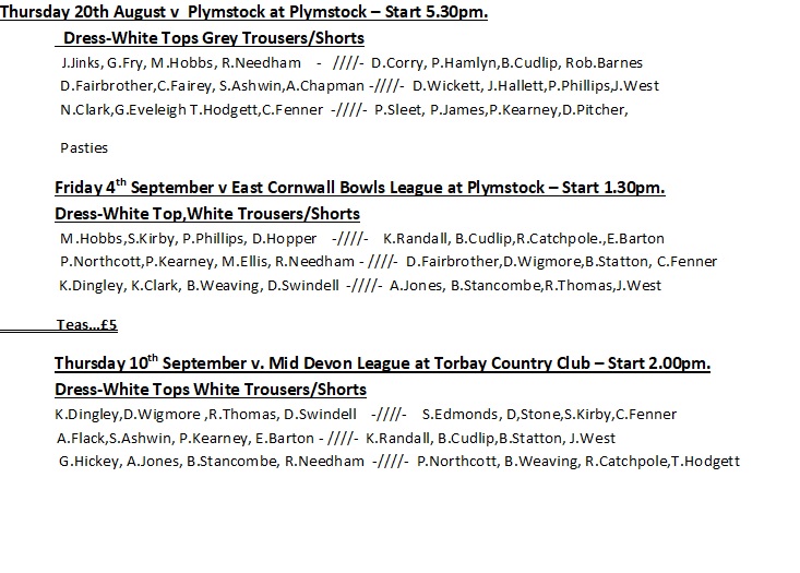 Plymouth & District Mens Bowling League Games 5,6,7 Selections