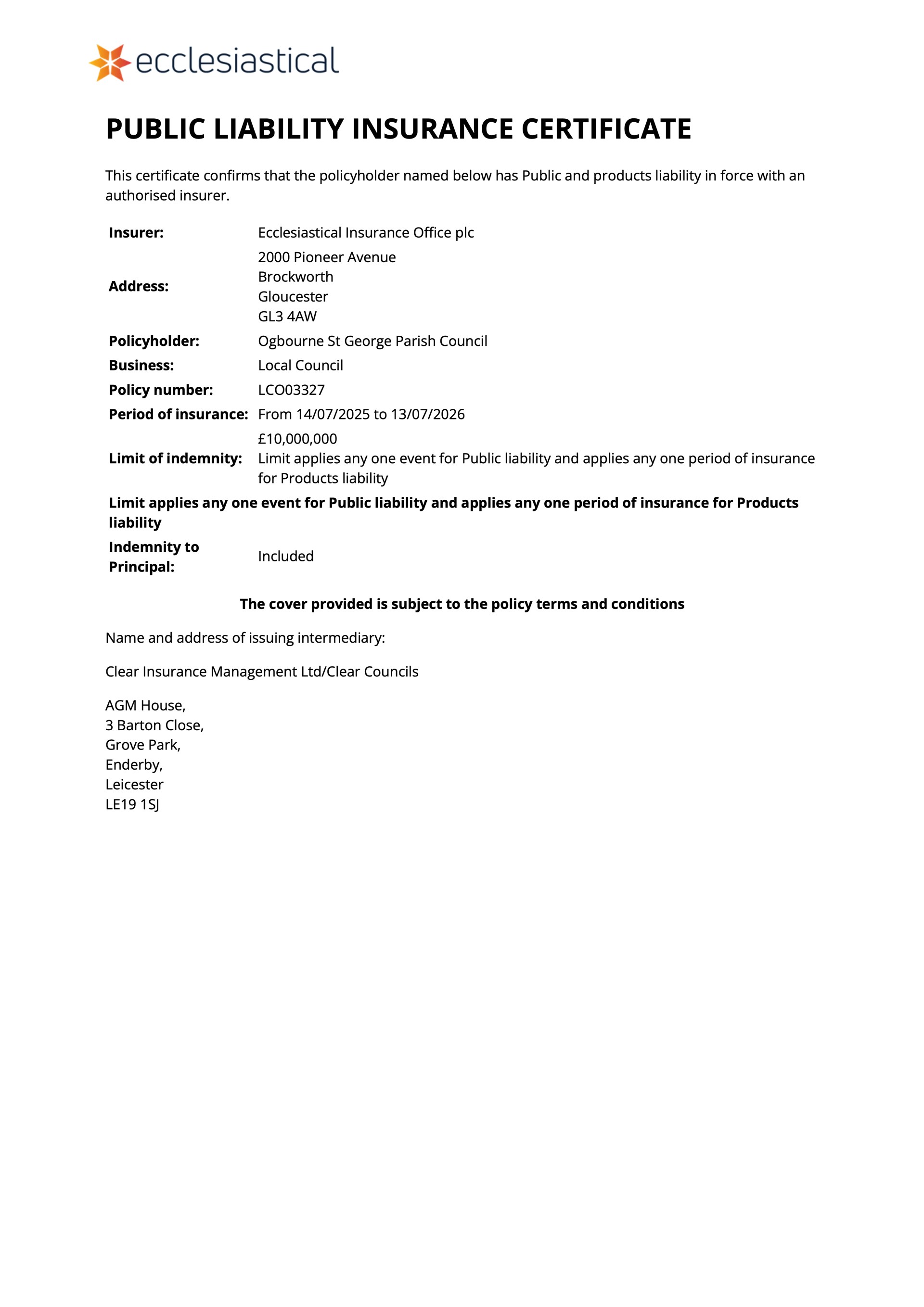 Council Insurance Certificate 2025-2026