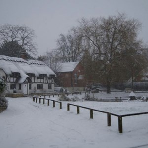 The pond and Alan's Folly in the snow