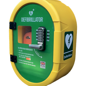 Defibrillators outside (front wall) Seamer & Irton War Memorial Hall and (side wall) One Stop, Crossgates