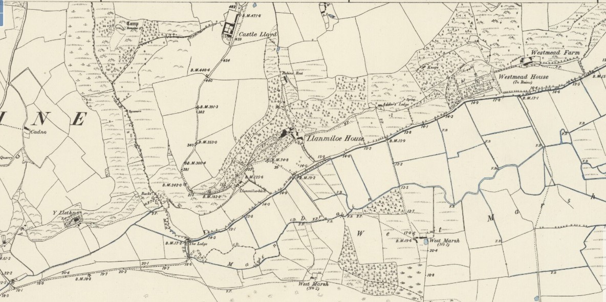 Ordnance survey map of Llanmiloe in 1888