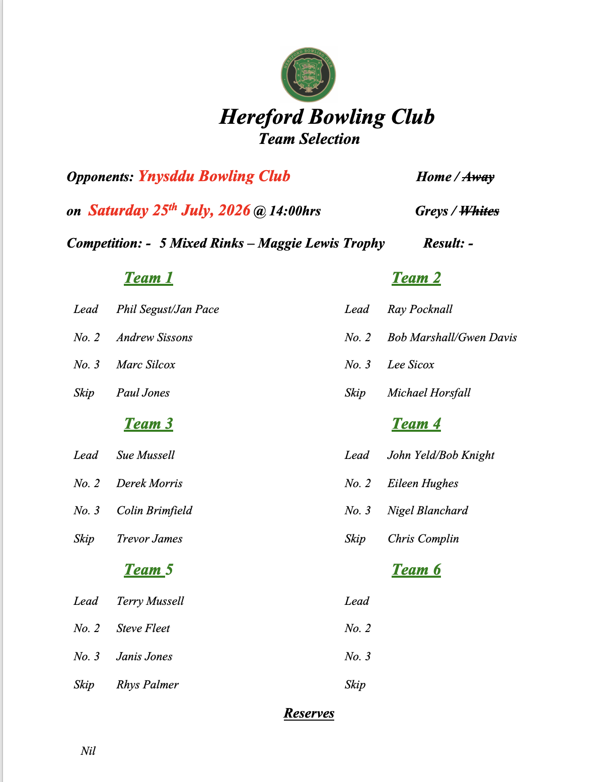 Hereford Bowling Club Ynysddu - Maggie's Trophy - 25/07/26