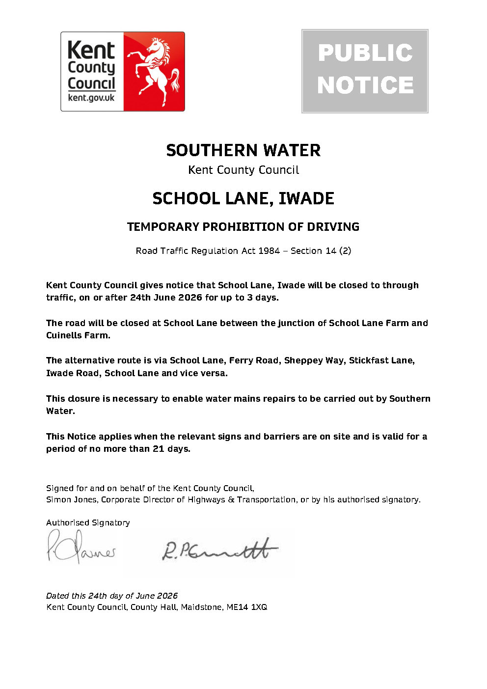 Please note this road closure has been extended to Tuesday 30th June 2026.