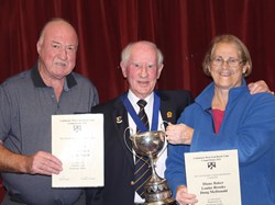 President John Newland with Louise Brooks & Doug MacDonald winners of Shephard Cup h/c Triples  (with Di Baker)