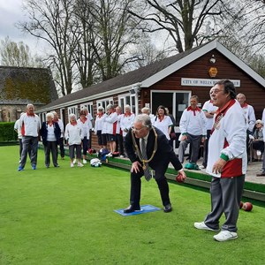 Mayor of Wells bowling first wood of the season