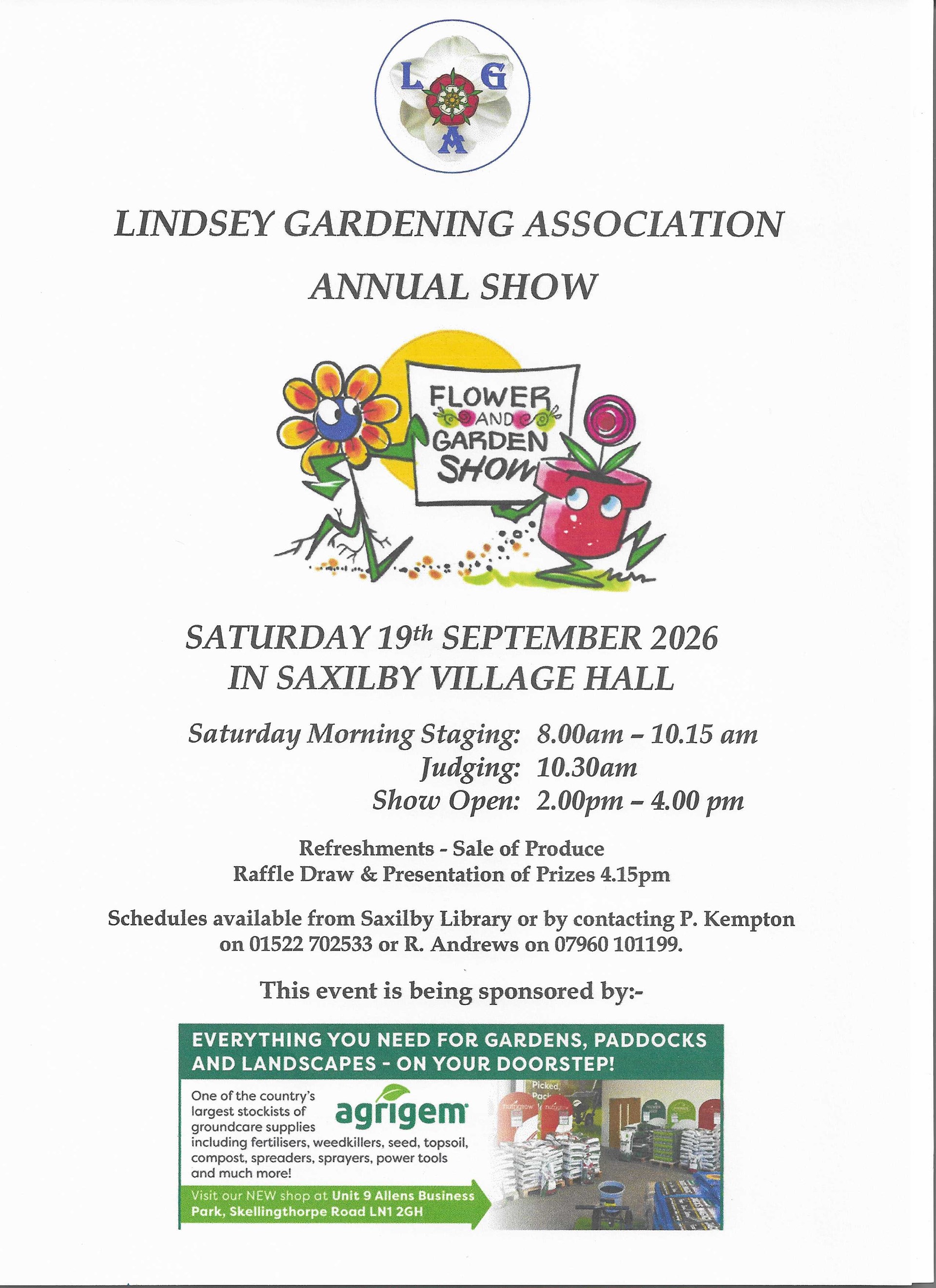 Saxilby Village Hall Saturday 19th September - Annual Show