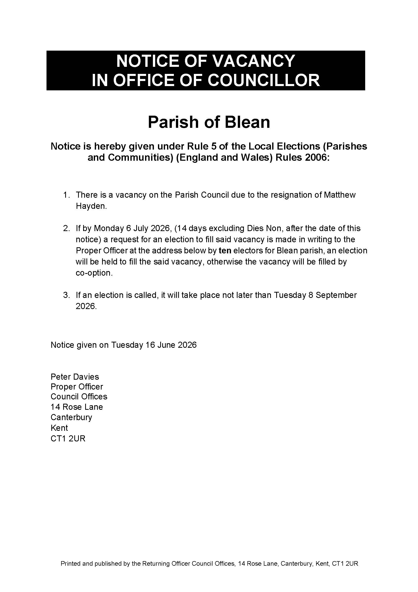 Blean Parish Council Home