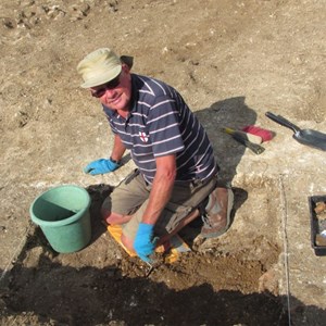 Jim – in a hole again – this time in trench 4 the smaller building. He always finds something special!
