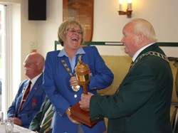 President John Hague presents President Viv with the Woodworm Cup