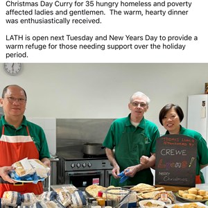 Crewe Lions Club Helping with the homeless Christmas Day