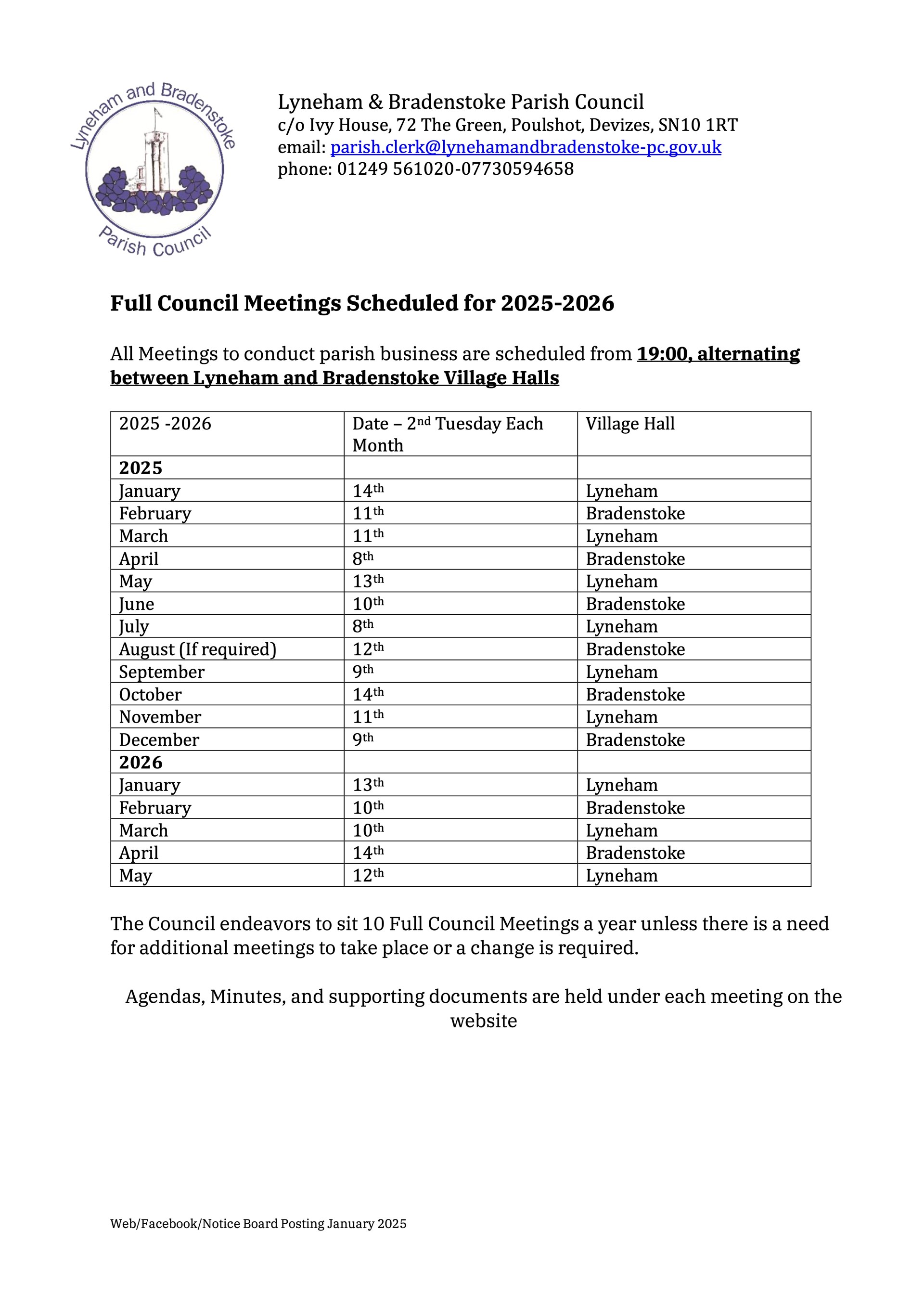 Full Council Meeting Dates 2025-2026