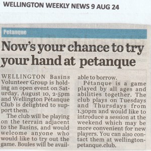 Wellington Pétanque Club Press Cuttings 2024