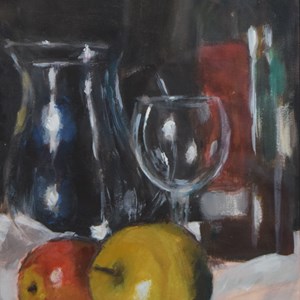 Still Life with Wine and Apples, acrylic by Daniela Sommer-Owsianny