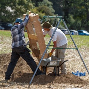 And all day a mound of soil was sifted by Mark to be used to re-cover the mosaic
