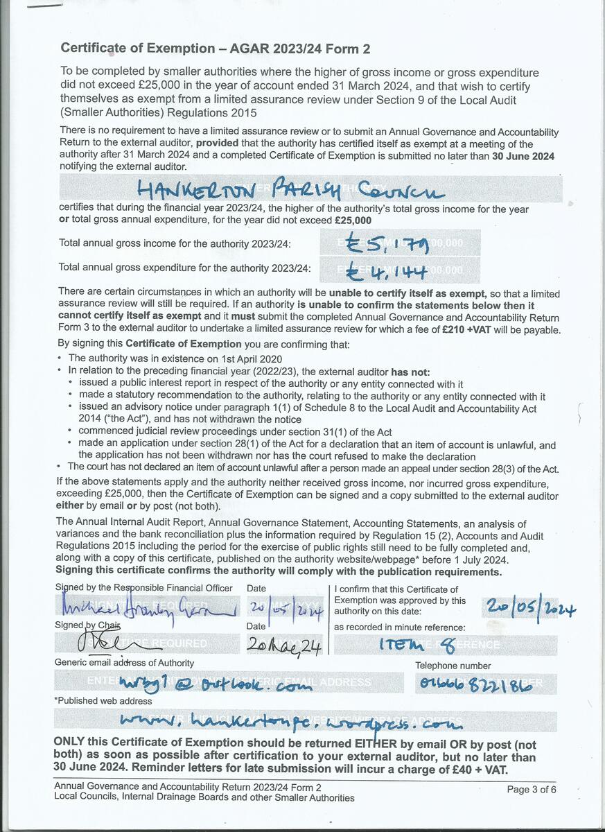 Hankerton Parish Council 2023/24