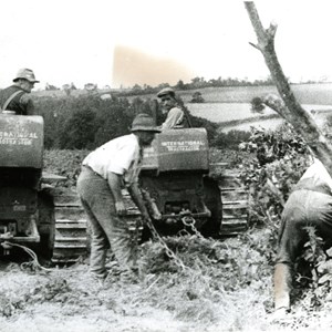 Fowler Crawlers early 1950's. Grubbing out woodland. Above Wheely Down Farm on the Downs LHS of Winchester Road..